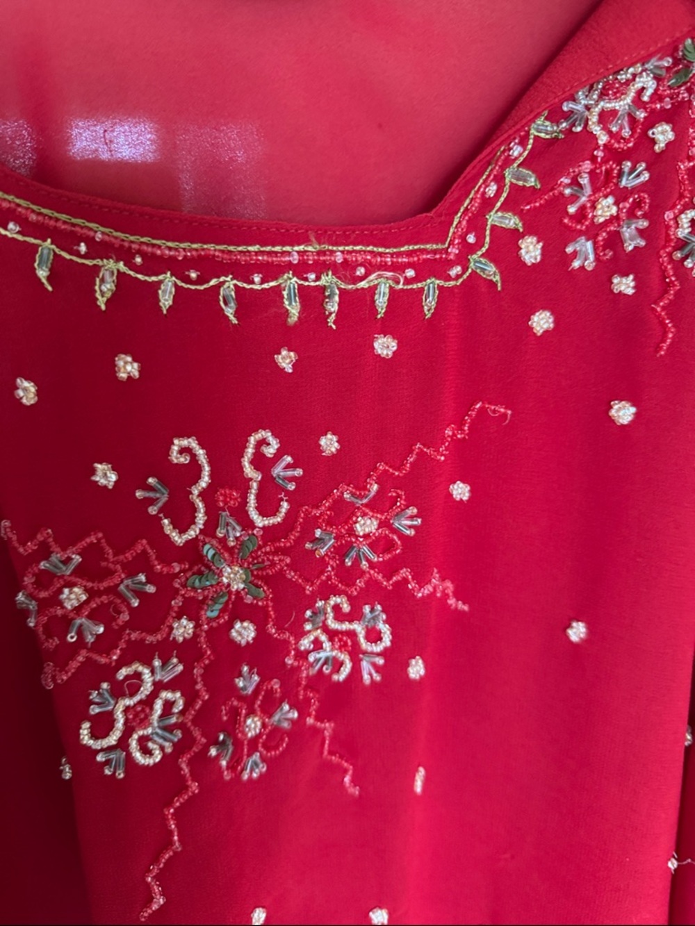 Embellished Red Beaded Sleeve Top